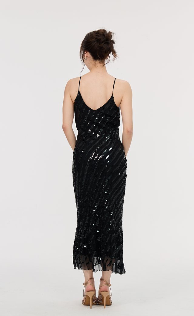 Anoushka Grey & Black Evening Gown D09 — Back