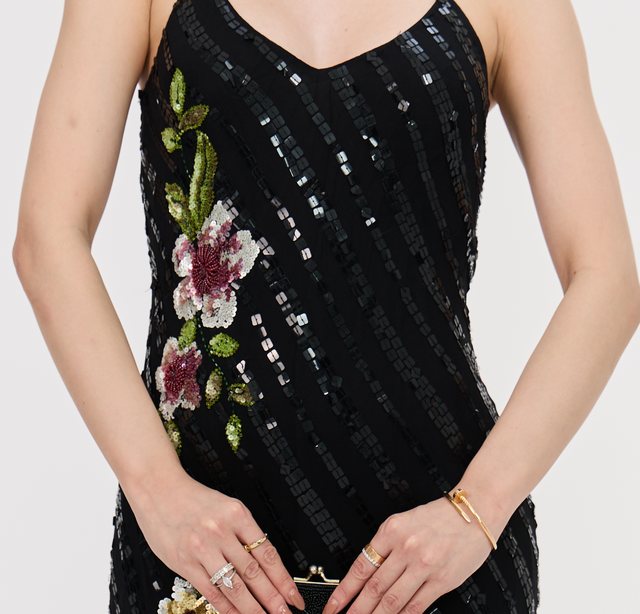 Anoushka Grey & Black Evening Gown D09 — Detail