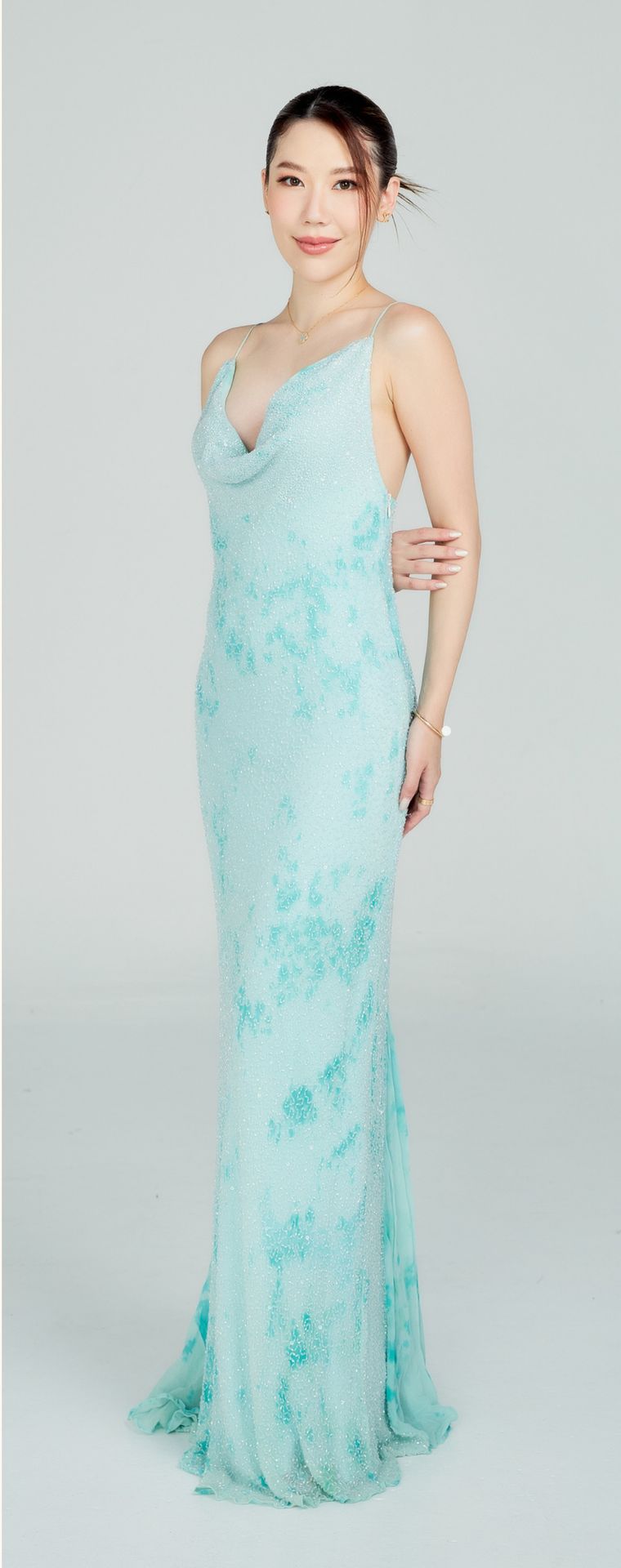 Vintage Blue & Navy Evening Gown B02 — Front