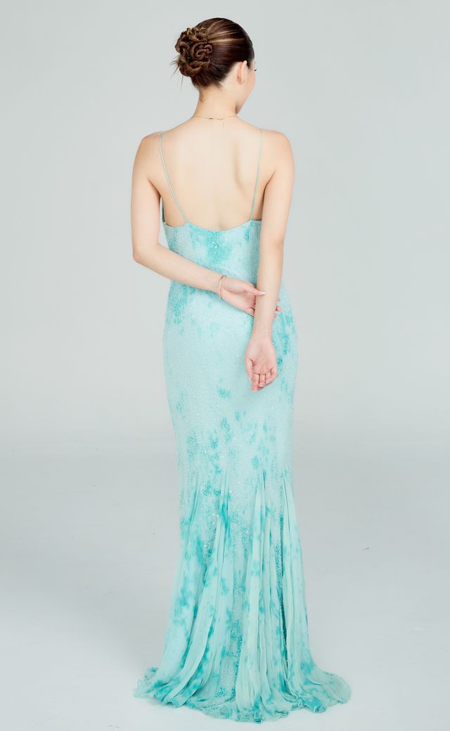 Vintage Blue & Navy Evening Gown B02 — Back