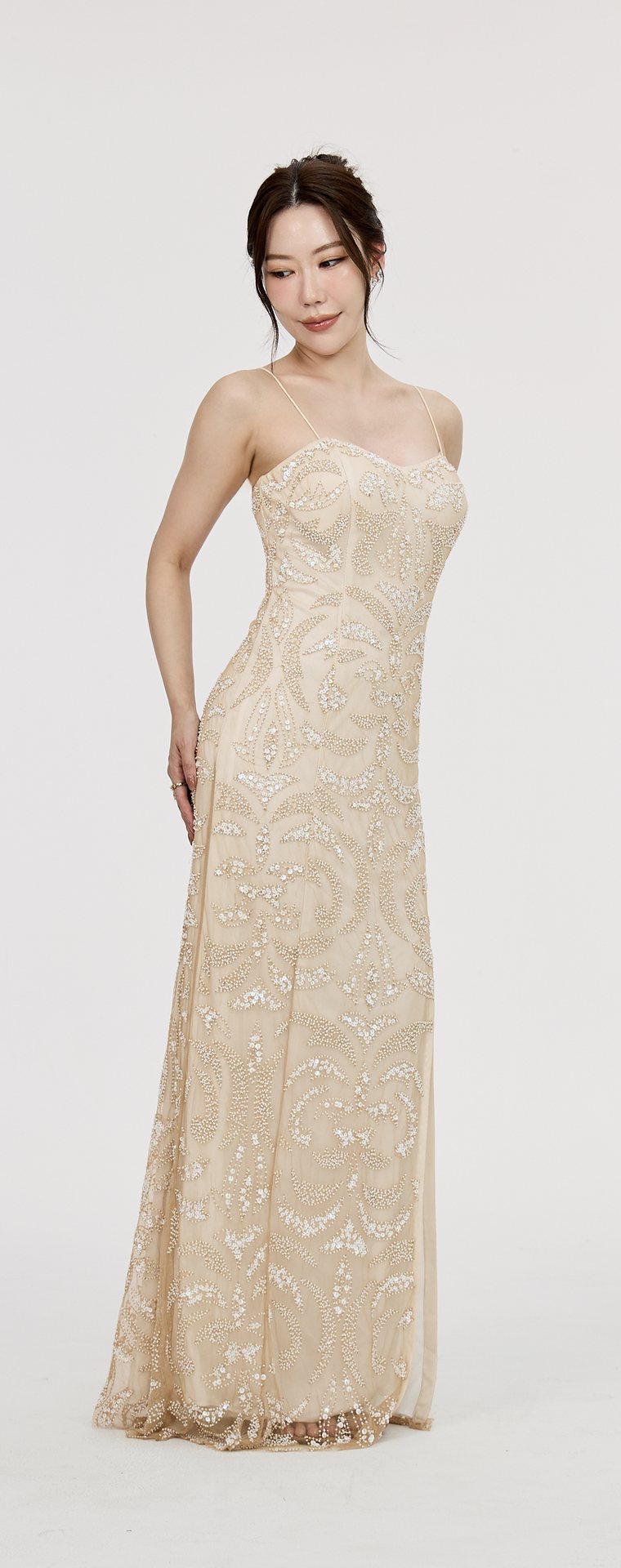 Vintage Cream, Gold, Brown Evening Gown C16