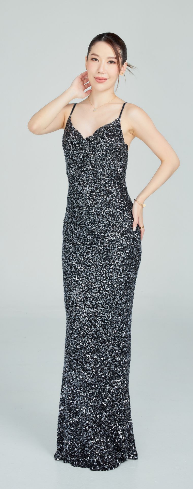 Scala Grey & Black Evening Gown D01 — Front
