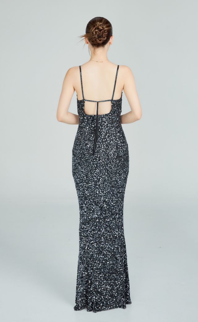 Scala Grey & Black Evening Gown D01 — Back