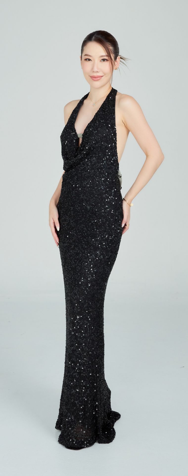 Scala Grey & Black Evening Gown D02 — Front