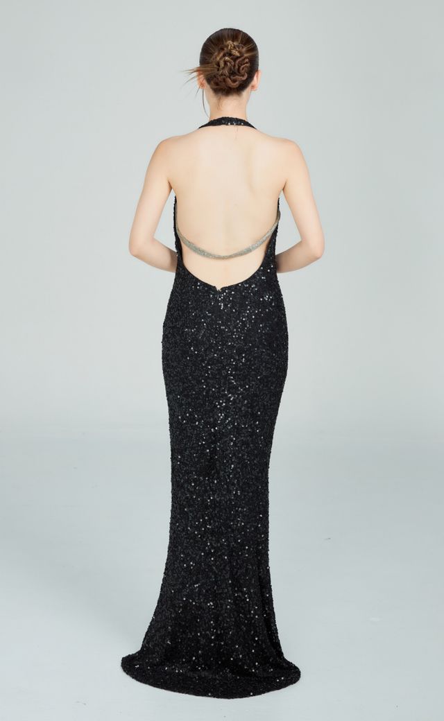 Scala Grey & Black Evening Gown D02 — Back