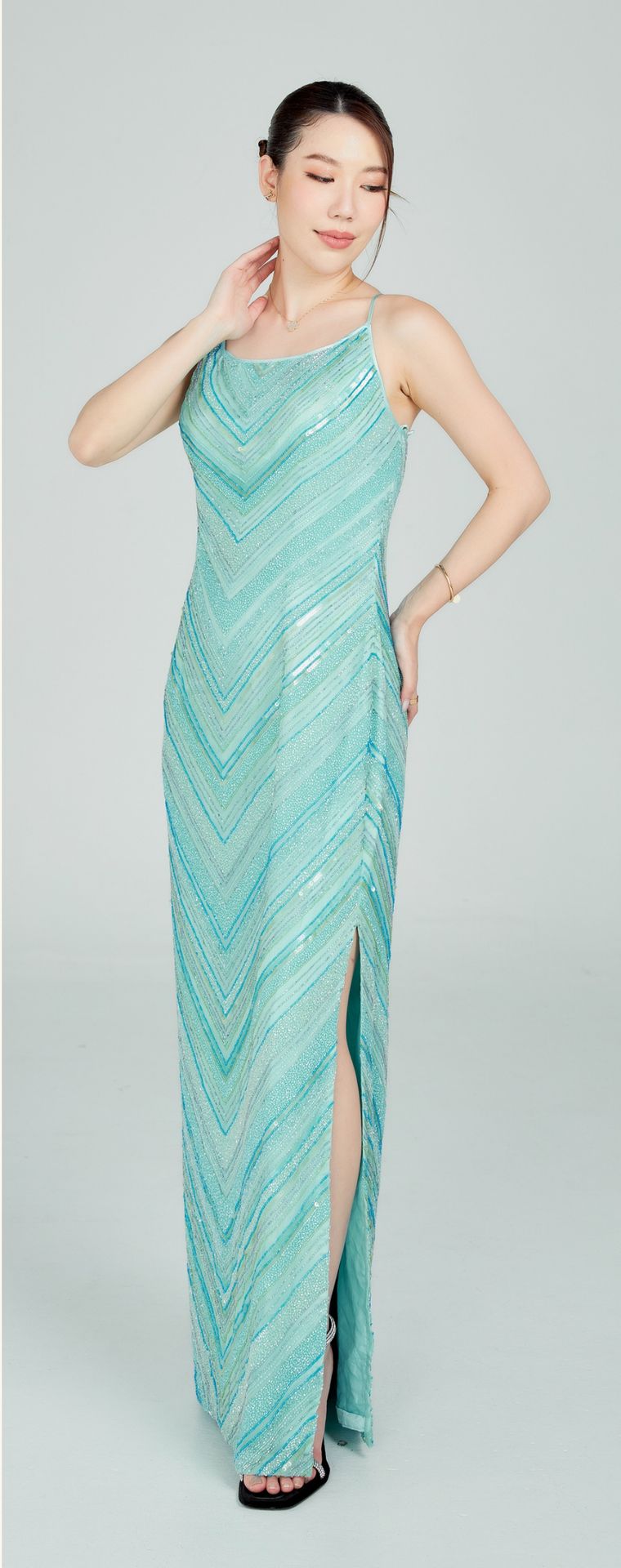 Scala Blue & Navy Evening Gown B07 — Front