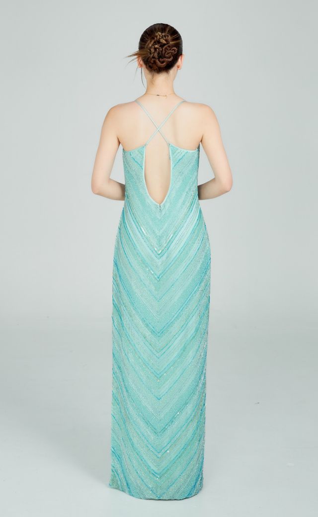 Scala Blue & Navy Evening Gown B07 — Back