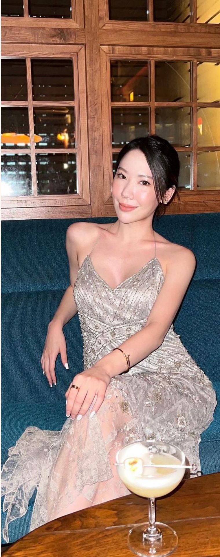 Sue Wong Grey & Black Evening Gown D03 — Front