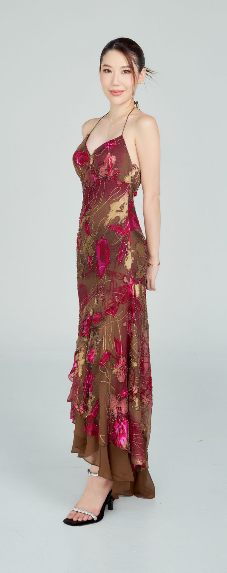 Sue Wong Cream, Gold, Brown Evening Gown C07 — Front