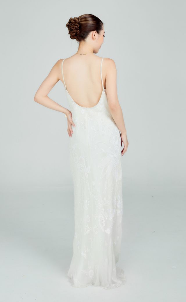 Vintage White Evening Gown W05 — Back